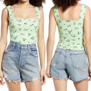 Nordstrom Square Neck Tank Green Floral Size XXS New Without Tag Modern Boho Y2K